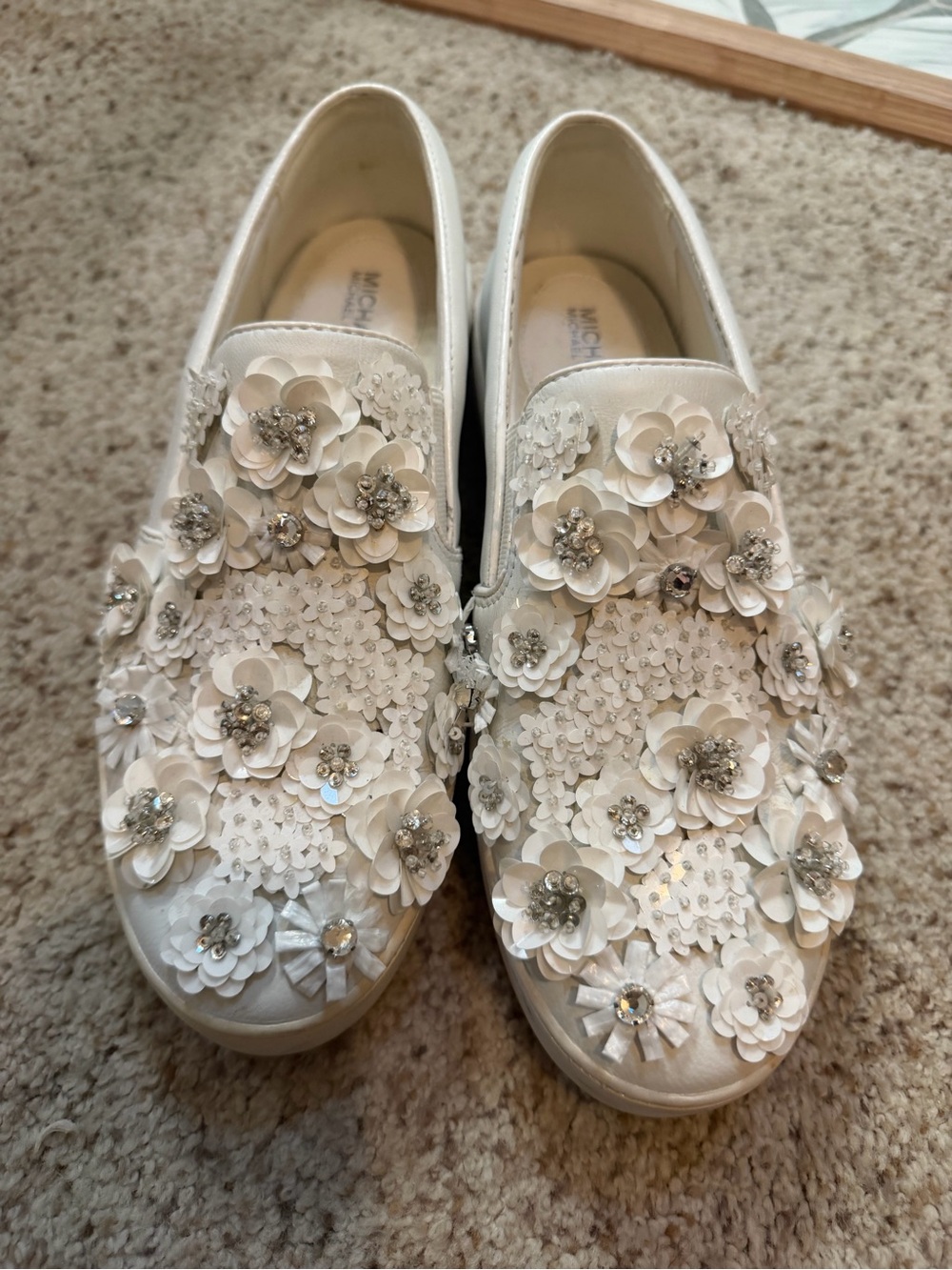 Michael Kors Cream Floral Slip-On Mules with Embellishments